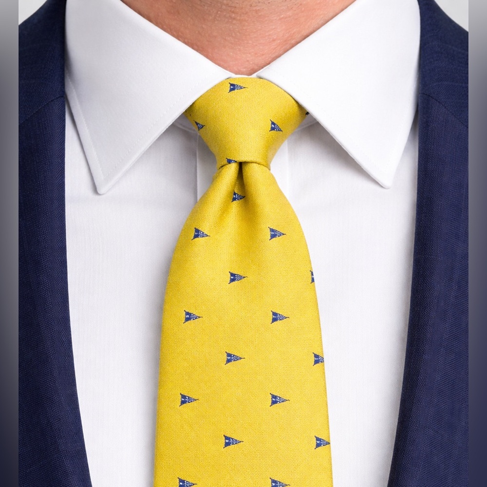 Brooks Brothers Yellow Tie with Blue Flags - Nautical Theme